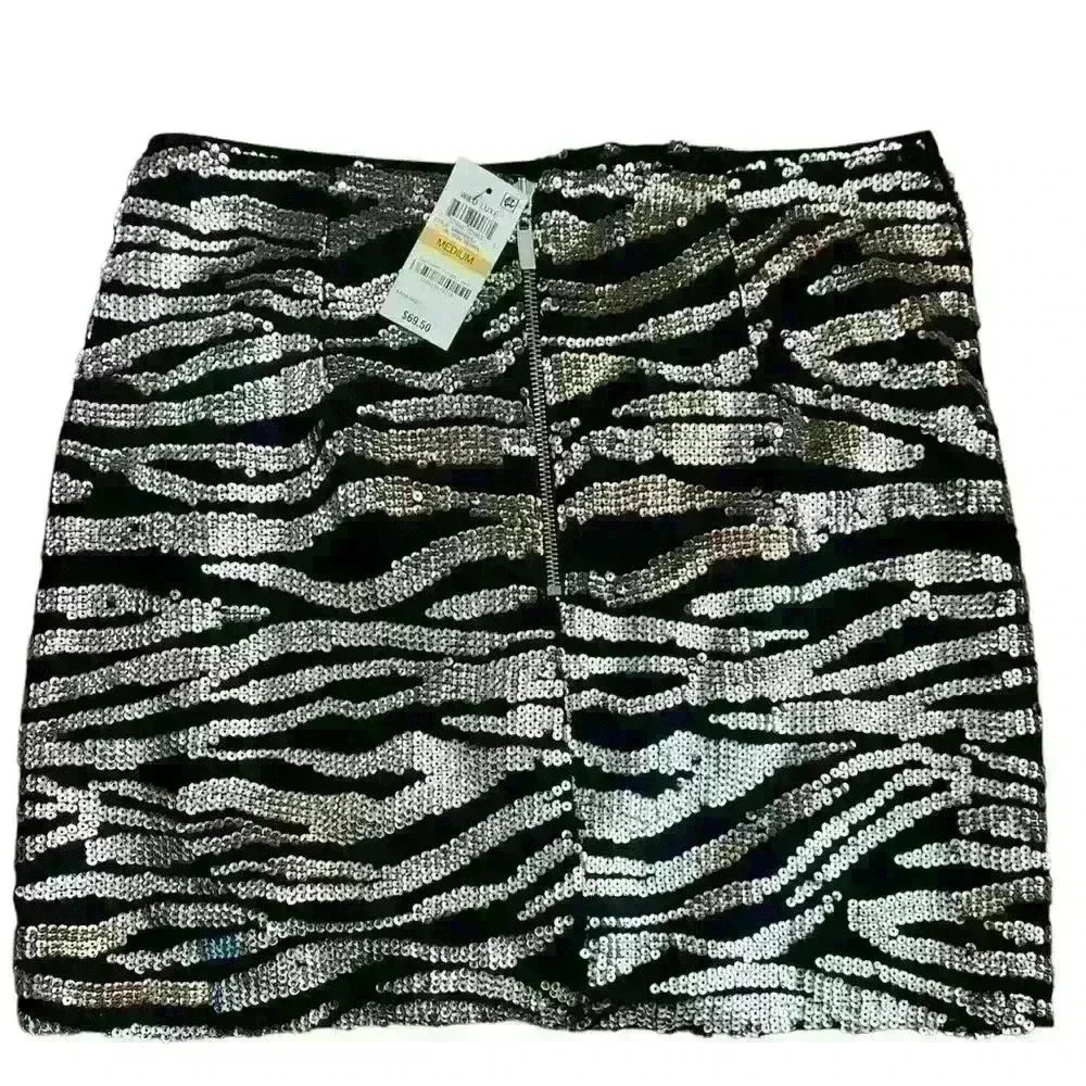 BAR 111 Sequin Black Silver skirt sz M NWT - Picture 2 of 5